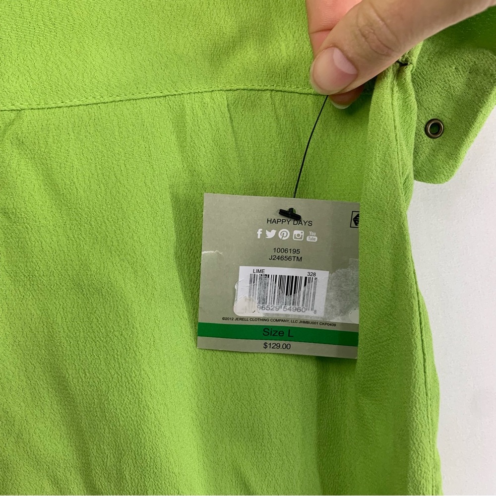 NWT John Mark Lime Green Embroidered Short Sleeve Boho Tunic Top, Size L - Picture 8 of 13